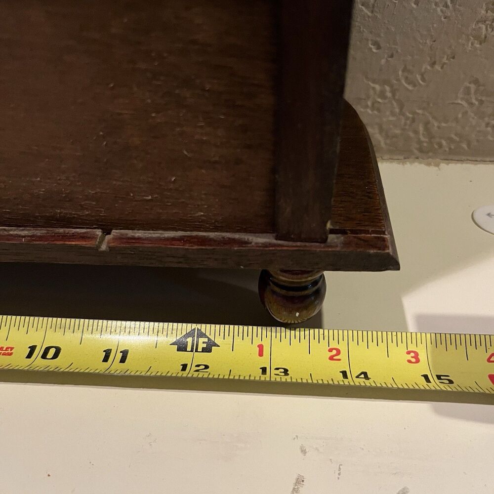 Vintage Small Cabinet Wood 2 Shelves Glass Door Footed Wall Hanging 17" - Picture 8 of 13